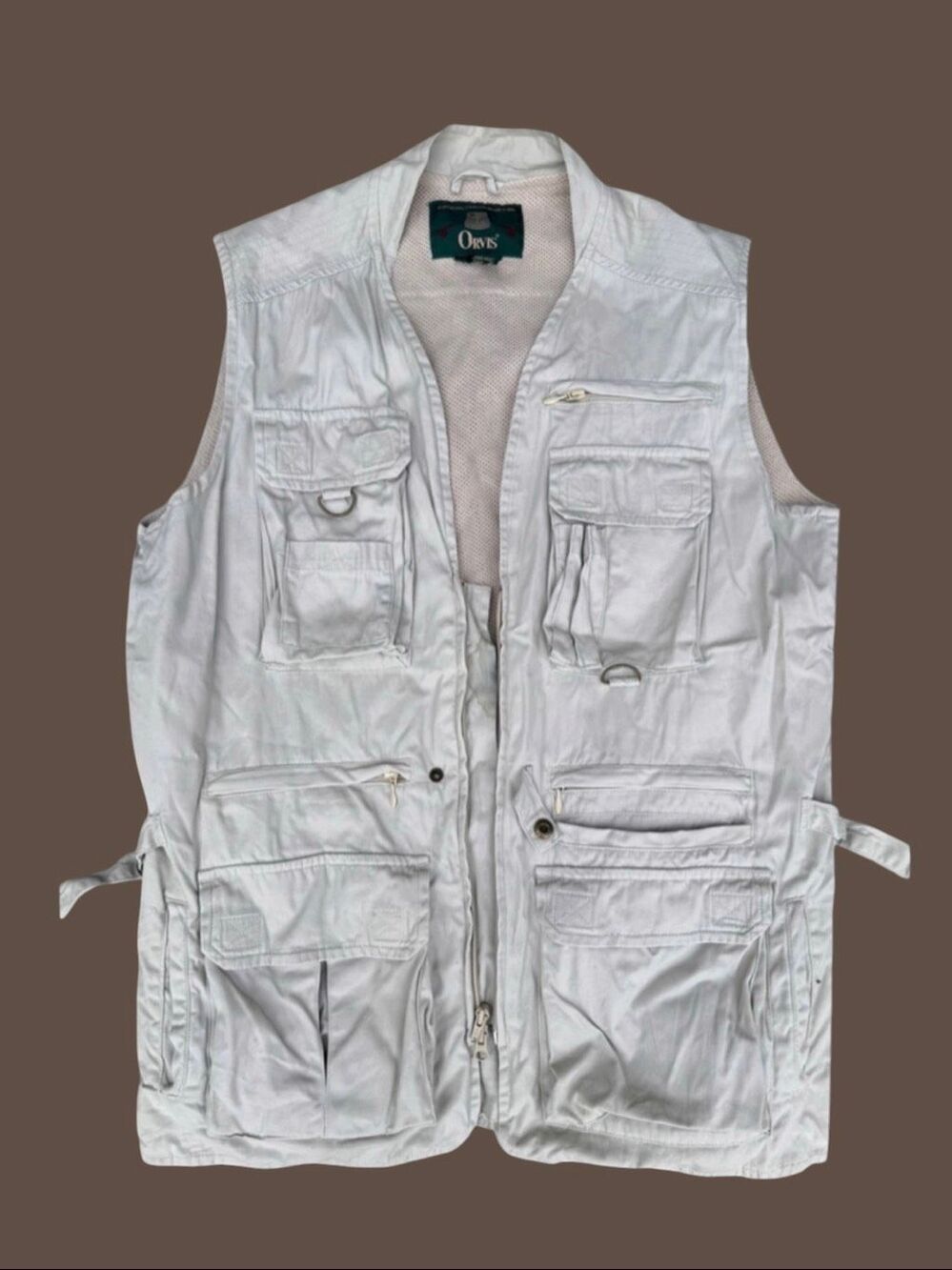 Vintage Orvis Fishing Utility Vest Men Medium Pale Khaki Cotton Pockets Vented M